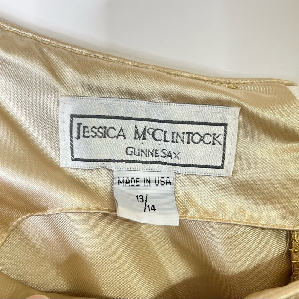 Jessica McClintock Gunne Sax Y2K Fairy Vtg Gold Mesh Lace Maxi Dress M Glam Prom - Picture 7 of 8